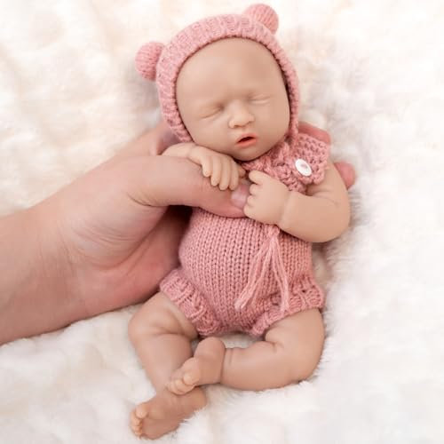 Vollence 20cm Mini Reborn Silikonpuppe Mädchen Kleine Miniatur Baby aus Silikon Babypuppe Taschenformat Rebornpuppe