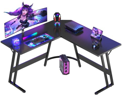 Devoko 120 x 120 cm Scrivania Gaming Angolare, Scrivania Angolare con Supporto per Monitor per Lo Studio, Il Gioco E Il Lavoro, Scrivania Gaming Ergonomica(Nero)