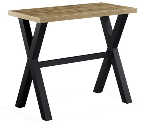 DUBI Möbel Bartisch ARNE, Stehtisch 120x60x105 cm in Natureichen Optik, Esstisch mit Metallgestell für Küche, Esszimmer & Bar, Industrial Design, 23102-US-EIDA