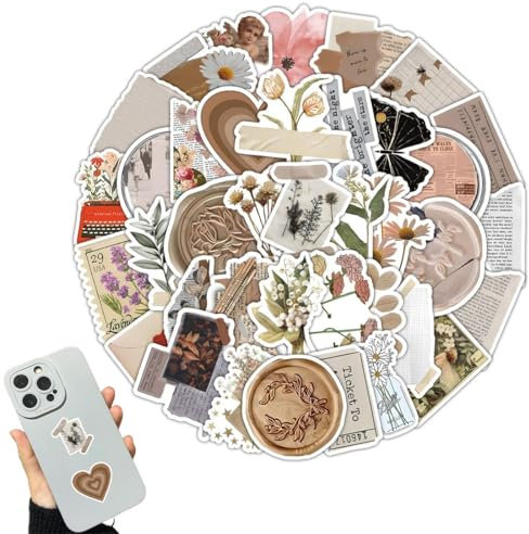 XENQITO 120 Pezzi Adesivi Vintage, Adesivi Estetici, Scrapbooking, Stickers Aesthetic in Stile Retrò, Quaderni Artigianali Fai Da Te Adesivi Decorativi Estetici per Bagagli Le Valigie, Laptop