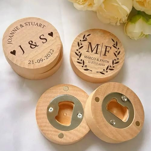 Apribottiglie Magnetico In Legno Personalizzato, Bomboniere E Regali For Matrimoni, Magnete For Frigorifero In Legno Inciso Personalizzato(2pcs)