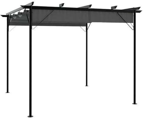 Snsowed Pergola con Tetto Retrattile Antracite 3x3m in Acciaio 180 g/m²,Prato e Giardino,Vita all'aperto,Strutture da Esterno,Archi, tralicci e pergole-312226