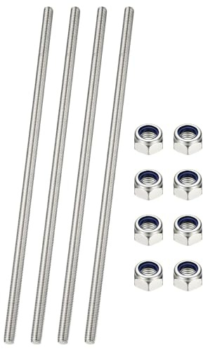 PATIKIL 4 Pcs Fully Threaded Rod, M8 x 400mm 304 Stainless Steel Right Hand Long Thread Bar Studs with Nuts for Pipes Clamps Hangers U-Bolts