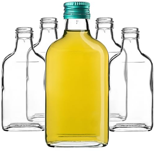 KADAX Hip Flask 200 ml, Pack of 5, Small Glass Bottles with Screw Cap, Bottles, Empty Bottles for Filling, Mini Liquor Bottles, Schnapps Bottles (Green)