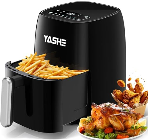 YASHE 4,2L Freidora Aire con Pantalla Táctil LED de Vidrio Templado, 1500W Sin Aceite Air Fryer 6 Programas Automáticos, Temperatura y Tiempo Ajustables, Cesta Antiadherente Apta para Lavavajillas