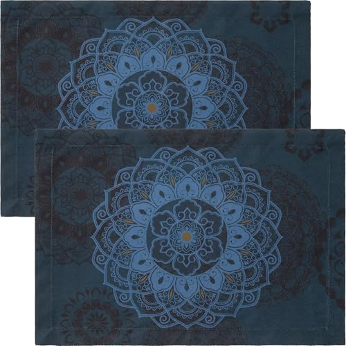 Erwin Müller Tischset Mandala blau Größe 35x50 cm - robuste, strapazierfähige Qualität, pflegeleicht, samtige Oberfläche