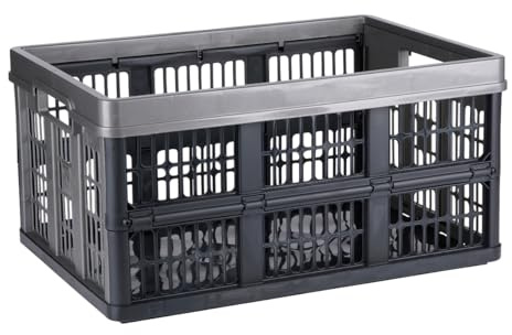 Edco Eindhoven B.V. Dirt Devil Klappkiste 45 L – Klappbox für Einkäufe – Zusammenklappbare Box Stapelbar – Griffe Belüftet – Schwarz