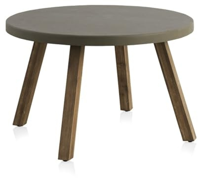 GEESEHOME Tisch aus Akazienholz, Platte aus Zement, leicht, grau, Durchmesser 118 cm