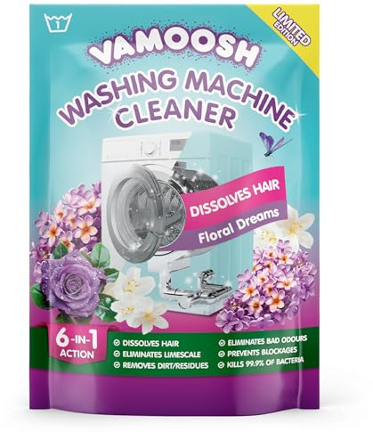 Vamoosh 6-in-1 Washing Machine Cleaner (Floral Dreams Scent, Single Pack) | Dissolves Hair, Eliminates Bad Odours, Removes Limescale, Deep Clean, Leaves Smelling Fresh, Antibacterial, Descales