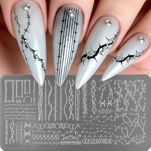 Unregelmäßige Linie Nagel Stempel Schablone Punk Rahmen Linien Nail Stamp Plate Gothic Eisendraht Linien Nail Stamping Plate Nageldesign Wire Line Transferdruck Stamping Schablonen Für Nägel Zubehör