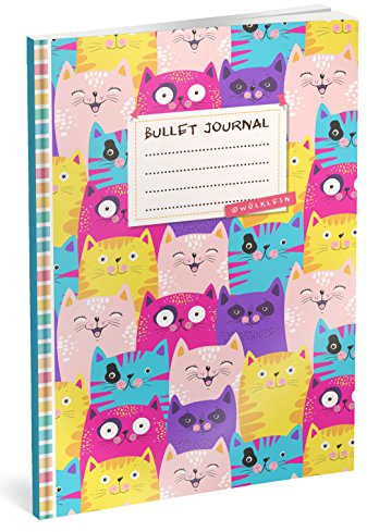 Bullet Journal: Punktraster Notizbuch (Ca. A5) + 100 Seiten + Vintage Softcover | TOP Motiv: Katzen | Dot Grid Journal, Kalligraphie Übungsheft, Punktpapier +++ Jetzt mit Register +++