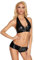 7Heaven Schwarzes Wetlook Damen Dessous Gogo Set aus Neckholder BH Top und Panty Slip mit Reißverschluss L