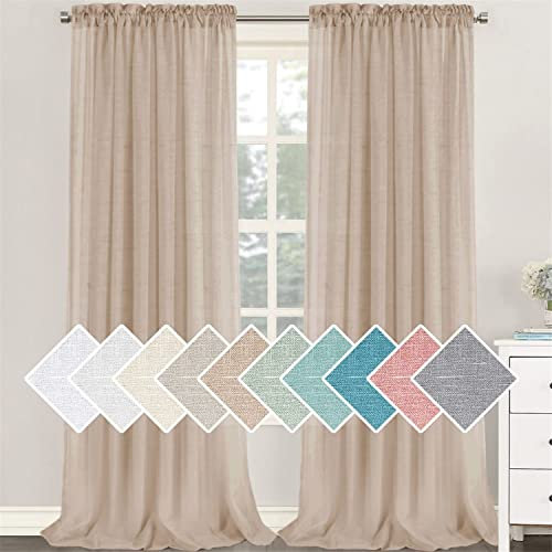 LINFKY 2 Pezzi Tende per Interni Voile in Lino Tende Semitrasparenti per Finestra Moderne con Tasca per Asta Tende Leggera per Soggiorno e Camera da Letto (Naturale, 132x240cm)