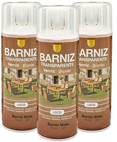 Pintura spray 400ml Barniz Mate transparente para Metal/Madera/Plástico(Barniz Mate,400 ml (Paquete de 3)