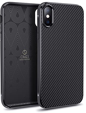 ONES Thin Case for iPhone Xs/X, Carbon Fiber Pattern Cover Shockproof Protective Phone Case with Minimalist Design and Scratch Resistant Fingerprint Prevention,Black