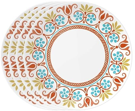 Corelle Vitrelle 4-Pieces 10.25 Glass Dinner Plates, Chip & Crack Resistant Glass Dinnerware Set Plates, Terracotta Dreams