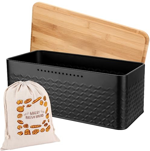 ROYOUZI Panera, Panera para Pan con Tapa, Se Puede Utilizar Como Tabla de Cortar, Recipiente para Pan con Bolsa, Hecha de Lino para Una Frescura Particularmente Duradera, Panera Extra Grande