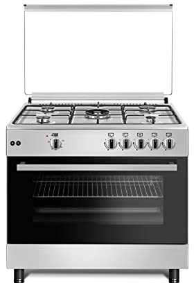 Samet, Cucina a Gas 5 Fuochi con Forno a Gas Ventilato Cerere90, in Acciaio Inox, Classe A, con Porta Doppio Vetro e Lampada Interna, 90x60x84,5 cm