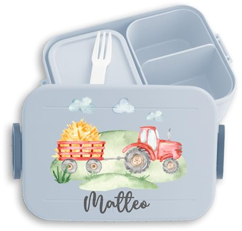 Kinder Bento Box Midi Lunchbox für Mepal Bentobox - Traktor Trecker Bulldog Schlepper Landwirtschaft - 900 ml - Hellblau - kindergarten geschenke personalisierte brotdose traktorfans roter lunch