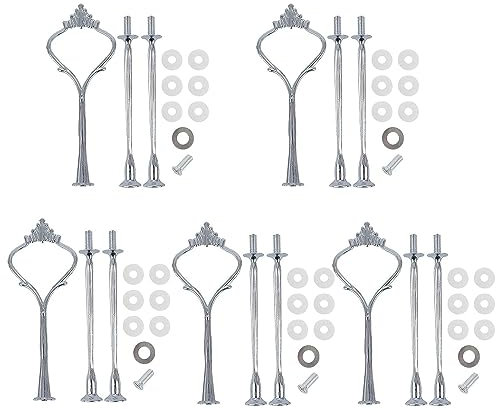 LATRAT 5 Stück Etageren Stangen Set, Bausatz Metallstangen, Für 3 Etage Etageren Etagenplatte Hochzeitstorte Tortenständer, Silber