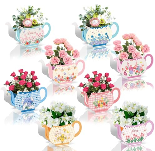 Qpout 12 Pezzi Tea Party Centrotavola Teiera Floreale Fioriere Tea Party Centrotavola Tavoli Teiera Vintage Vaso Decorazione da Tavolo per Principessa Festa di Compleanno Anniversari di Matrimonio
