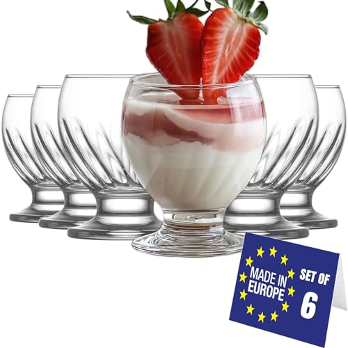 LAV Modern Eisschalen 6er Set 215ml, 100% BLEI FREI Eisgläser mit fuß, Dessertschalen, Eisbecher Glas
