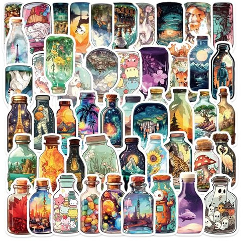 100Pcs Bottle Stickers Laptop Car Scrapbook Mobile Phone Skateboard Computer Cute Cartoon Stickers PVC Waterproof Aesthetic Personalized Stickers Kids Teens Boys Girls Adults
