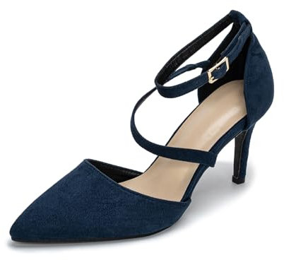 Rodawu Womens Court Shoes Pointed Toe High Heel Shoes Ankle Strap Pumps Wedding Shoes Sandals Ladies Shoes Size 5 Navy Shoes for Women