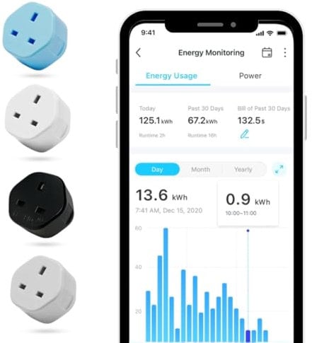 HexPlug® - Energy Monitoring Smart Plug, 16A, Compatible with Alexa and Google Home, Wi-Fi Enabled with App Control and Timer Function, No Hub Needed, Supports 2.4GHz Network, Pack of 4