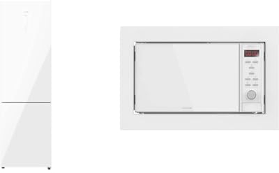 Cecotec Frigorífico Combi 2 Puertas de Cristal Bolero CoolMarket Combi 356 White Glass D. 356 L & Microondas encastrable Digital GrandHeat 2350 Built-In White. 900W, Integrable, 23 Litros