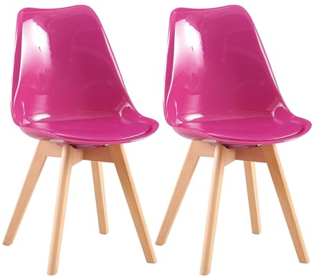 EGGREE 2er Set Esszimmerstühle mit Massivholz Buche Bein SGS Geprüfter,Skandinavisch Design Gepolsterter aus Glänzendes PU-Material Leder Küchenstuhl Essstühle,Glänzend Rosa