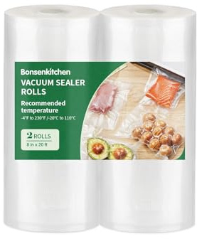 Bonsenkitchen Vacuum Rolls 2 Rolls 20x600cm Vacuum Film - Professional Vacuum Bags for Vacuum Sealers and Food Vacuum Sealers, Anti-Boiling and Soda Freezer Bags, BPA-Free, TB04