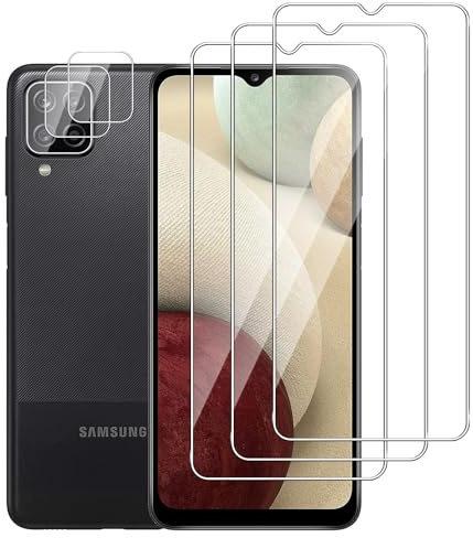 Dlxiks Protector de Pantalla para Samsung Galaxy A12, 3 Cristal Vidrio Templado con 3 Protector de Lente de Cámara, Dureza 9H, fácil instalación, Sin Burbujas, Antiarañazos, HD Transparente