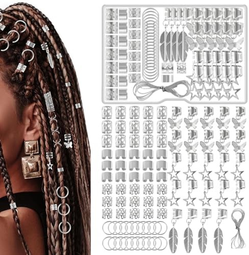 Zegnuem Dreadlocks Schmuck Haarschmuck Silber 90 Stück, Wikinger Haarschmuck Metall Braids Schmuck Verstellbar Haarperlen für Braids Zubehör Dekoration Männer Frauen Mädchen Jungen Braids Zubehör