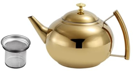 AUTSUPPL Théière Inox avec Poignée Latérale Confortable Bouilloire pour Thé Vrac Usage Restaurant et Maison Sécurité Alimentaire et Design Pratique