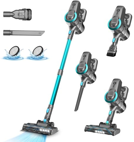 Aspirateur Balai sans Fil N300, 25KPa & 2 Vitesses, Aspirateur sans fil 175W, Aspirateur Léger, 50Min Autonomie, 6 en 1 Aspirateur Balai sans Sac pour Les Poils d'animaux, Tapis, Canapé, Voiture