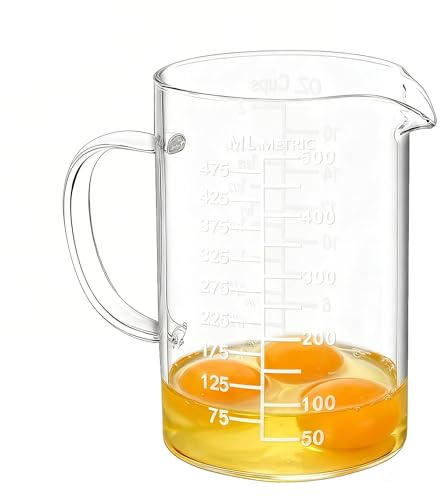 NLnnmuzh 500ml Glass Measuring Jug,V Shaped Spout Measuring Cups for Baking | measuring cake ingredients,oil weighing,milk frothing,cooking sauce preparation