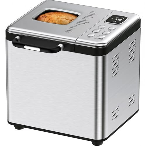OSIPOTO Bread Maker, 2LB Stainless Steel Bread Machine, 17-in-1 Automatic Settings, Non-Stick Pan, Beginner-Friendly Controls, Easy to Clean, Low Noise, High Success Rate for Homemade Bread