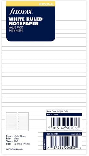 Filofax Personal white ruled notepaper refill