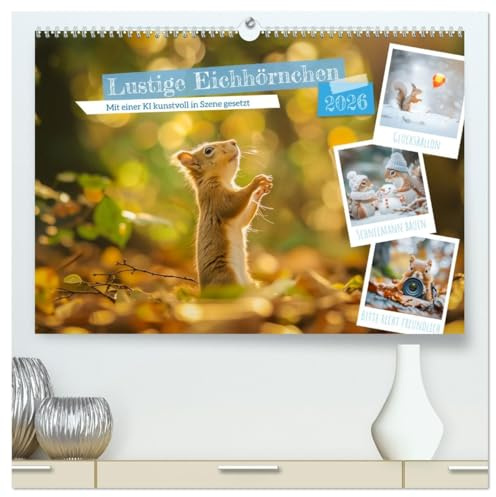 Lustige Eichhörnchen (hochwertiger Premium Wandkalender 2026 DIN A2 quer), Kunstdruck in Hochglanz: Mit ihren flinken Bewegungen, ihrem plüschigen ... im gesamten Waldreich. (CALVENDO Tiere)