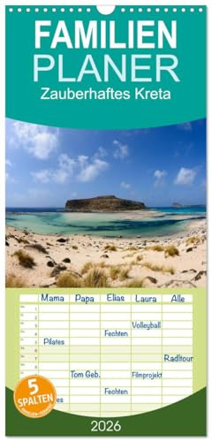 Familienplaner 2026 - Zauberhaftes Kreta mit 5 Spalten (Wandkalender, 21 cm x 45 cm), CALVENDO: Natur, Kultur und mehr ... die schönsten Ecken Kretas (CALVENDO Orte)