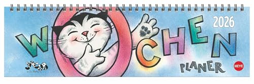 Jacob Wochenquerplaner 2026: Praktischer Tischquerkalender mit Spiralbindung und Katzen-Cartoons. Liebevoll illustrierter Tisch-Kalender für Katzenliebhaber. (Tisch-Querplaner Heye)