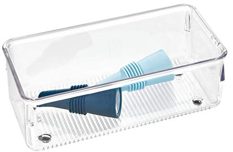Organizador de cajones iDesign, inserto de cajón de cocina de plástico extra pequeño, práctico organizador de cajones para accesorios de cocina, utensilios y cubiertos, transparente