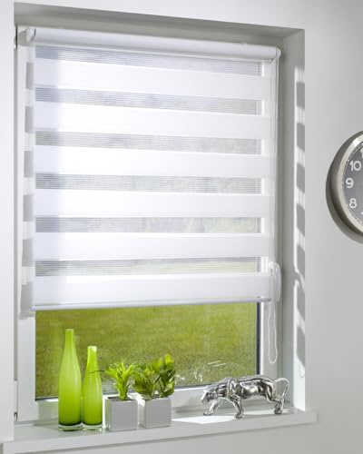 DécoProfi Duo-Doppelrollo ohne Bohren B:100 cm, L:160 cm Weiß (Offwhite) I Mit Klemmfix/Klemmträger zur Montage I Doppel Rollo innen für Balkontüren und Fenster