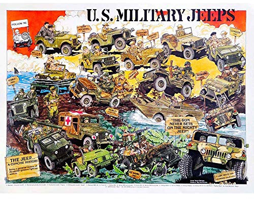 Wee Blue Coo US Military Jeeps Transport Car Vehicle Art Print Poster Wall Decor Kunstdruck Poster Wand-Dekor-12X16 Zoll