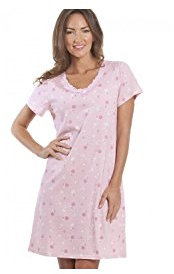 Camille Womens Smooth Soft Cotton Summer Nightshirts 14-16 Pink Roses