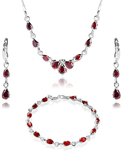 LILLY MARIE Damen Schmuckset Aus Silber Mit Roten Zirkonia Anhänger Kette Ohrringe Und Armband