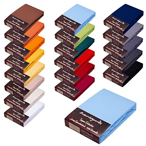 Topper Spannbettlaken/Spannbetttuch f. Boxspringbett - Topper - 90x200-100x220-100% Mako-Jersey-Baumwolle - Laken 165 g/m² (13 - hellblau)