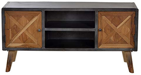 CROSS recyceltes Teak Stahl Lowboard Holz natur lackiert, Metall antik-grau