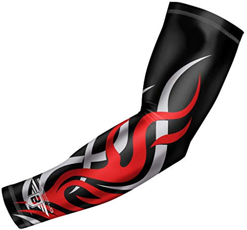 Bucwild Sports Flame Compression Arm Sleeve Youth/Kids & Adult Sizes - Baseball Basketball Football Running - UV/Sun Protection Cooling Base Layer Pain Relief